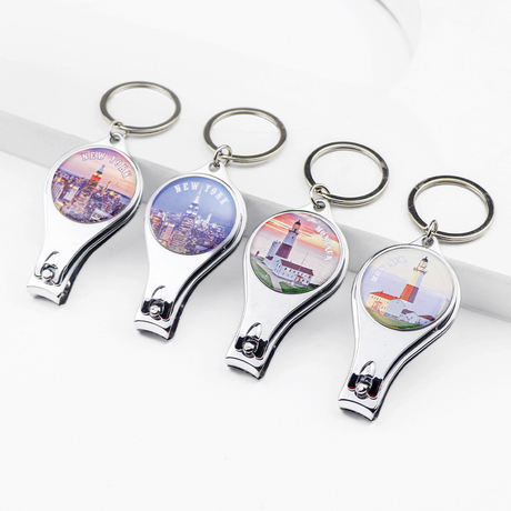 Custom Logo Epoxy Foil Bottle Opener Nail Cutter Keychain Travel Souvenir Nail Clipper