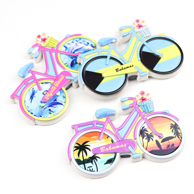 Factory Supplier Custom Resin Refrigerator Magnet Bahamas Bicycle Beach Souvenir 3d Resin Fridge Magnet