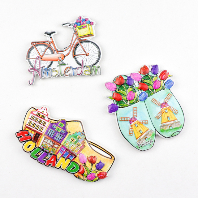Customised Made 3d Amsterdam Resin Magnet Polyresin Holland Netherlands Souvenir Gifts Fridge Magnet