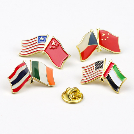Factory Custom Metal Countries Souvenir National Double Flag Brooch Pin Lapel Pin Badge
