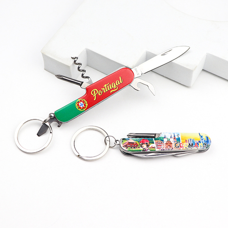 Custom Logo Printed Souvenir 5 in 1 Multiuse Knives Pocket Folding Multi Tool Knife Keychain