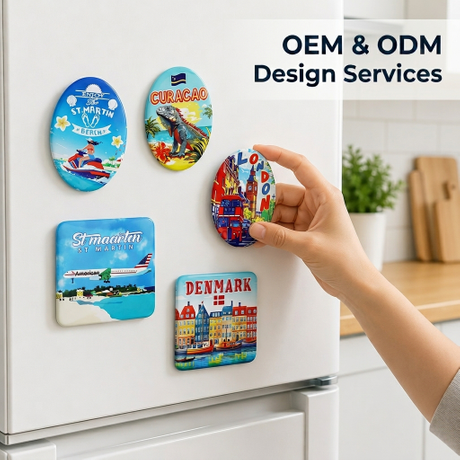 Custom Logo Printing Countries City Beach Island Souvenir Oval Square Tinplate Fridge Magnet