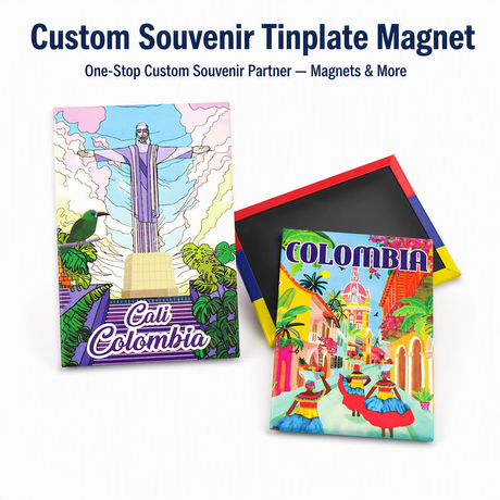 Custom Printed Logo Paper Metal Tin Boards Fridge Magnet Colombia Souvenir Tinplate Refrigerator Magnet