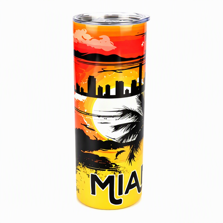 Personalized Custom Logo Miami Souvenir Skinny Tumbler Insulated Travel Mug Water Bottle