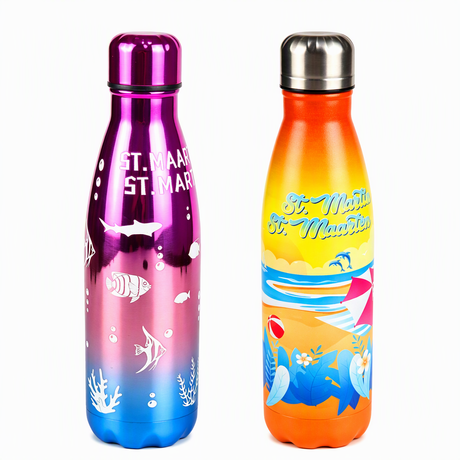 Custom Logo St Maarten St Martin Beach Souvenir Cola Shaped Water Bottle Flask