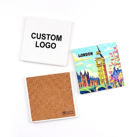Customizable Printing Logo Countries City Souvenir Decoration Table Cork Ceramic Coaster