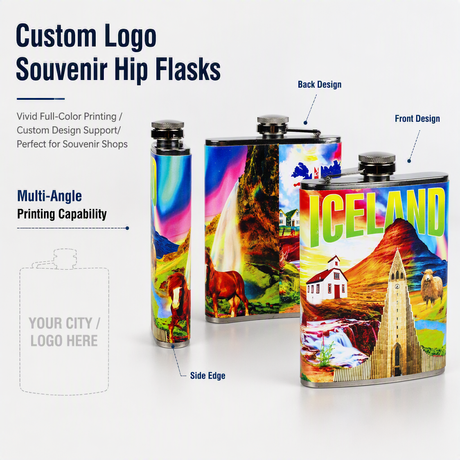 Wholesale Custom Creative Design Printed Logo Travel Souvenir 8oz Leather Whisky Portable Hip Flask