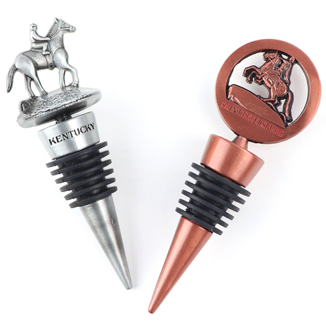 Customized Logo Reusable Zinc Alloy Souvenir Decorative Metal Vacuum Wine Stopper