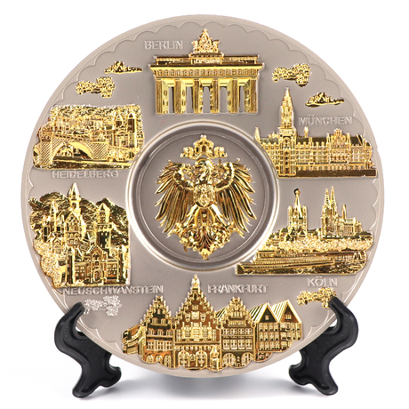 Custom Logo Engraved Gold Plated Zinc Alloy Metal 3D Commemorative Souvenir Plate