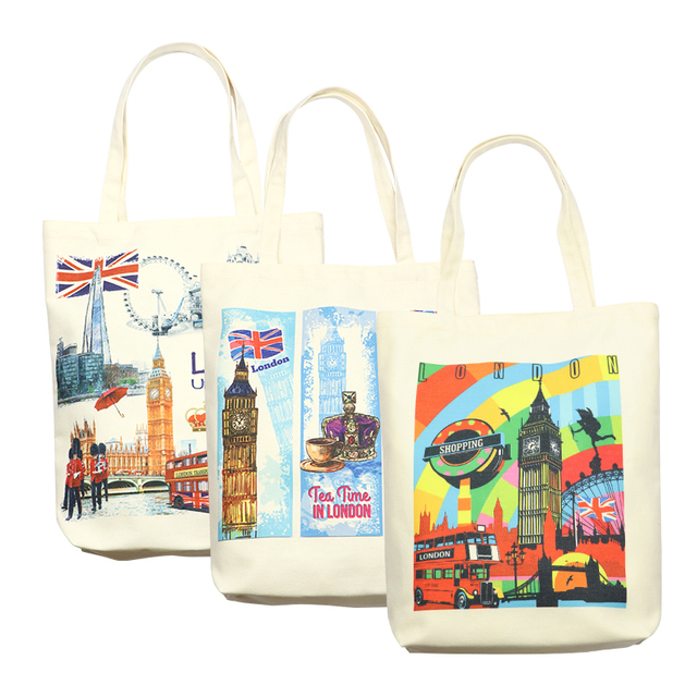 Custom Logo Shoulder Shopping Canvas Bag London Souvenir Tote Bag