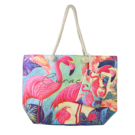 Customized Logo Printed Beach Animal Flamingo Travel Beach Souvenir Tote Bag