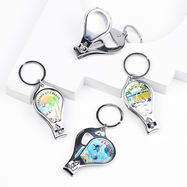 Customized Logo Epoxy Tourist Souvenir Opener Function Nail Cutter Clipper Keychain