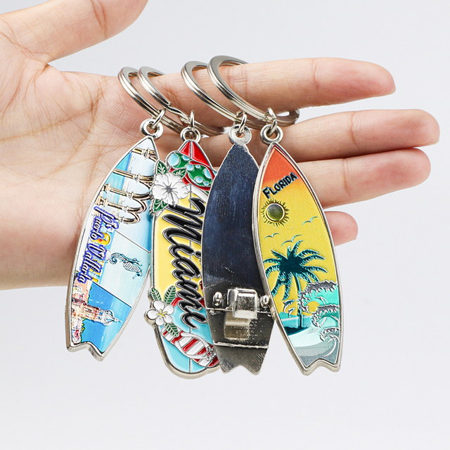 Customised Logo Surfboard Shape Key Chain Beach Souvenir Metal Bottle Opener Surf Keychain