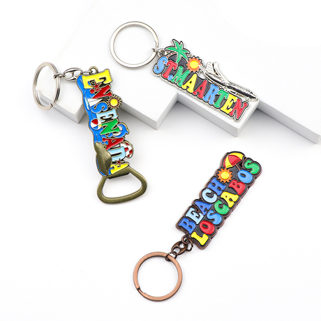 Custom Island City Name Letter Keychain Beach Tourist Souvenir Metal Key Chain with Opener