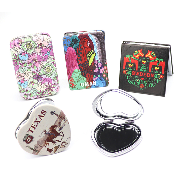 Customized Logo Travel Souvenir Square Rectangle Shape Metal Compact Pocket Mirror
