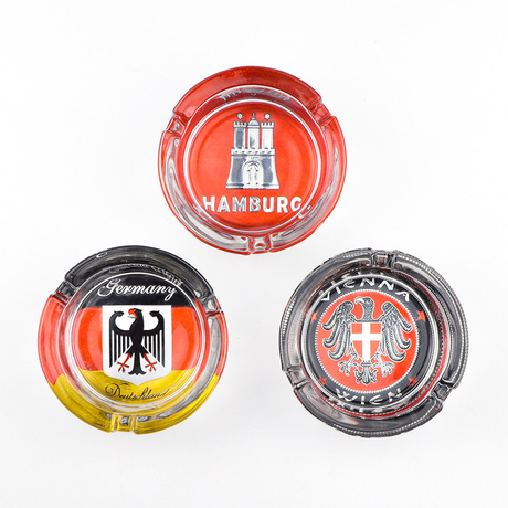 Customized Logo Table Decor Round Souvenir Mini Cigarette Pocket Cigar Glass Ashtray