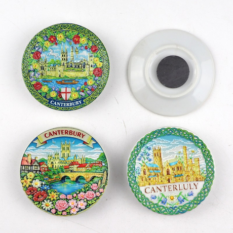 Custom Your Logo Ceramic Fridge Magnet Canterbury UK Souvenir 3D Ceramic Plate Refrigerator Magnet