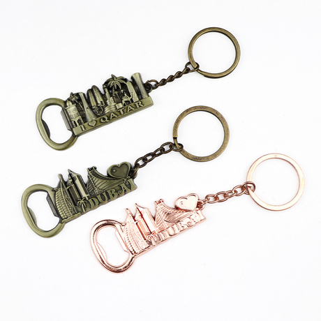 Custom Vintage Zinc Alloy Antique Qatar Dubai Souvenir Metal Beer Bottle Opener Keychain with Logo
