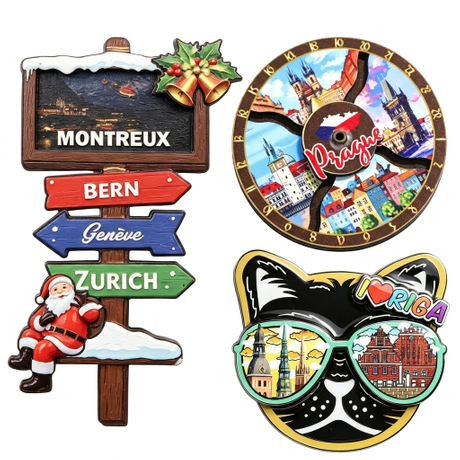 Custom Design Cities Landmark Riga Prague Souvenir 3D MDF Wooden Refrigerator Fridge Magnet