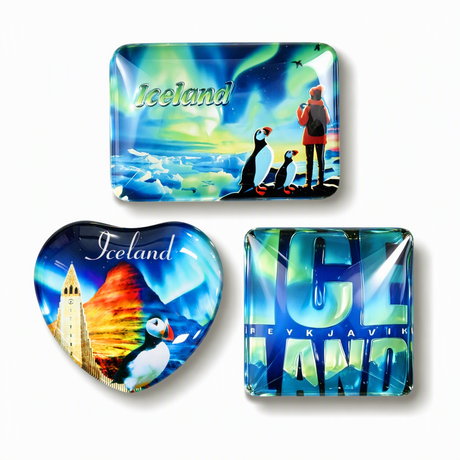 Customized Iceland Tourist Souvenir Gift Strong Magnetic Crystal Glass Refrigerator Magnets for Fridge