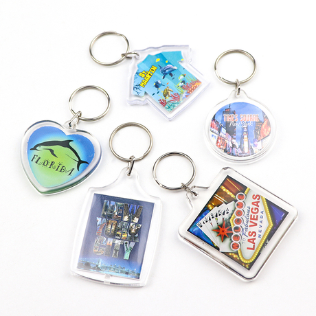 Manufacture Custom Logo Printing Various Shape Souvenir Gift Clear Transparent Acrylic Plastic Keychain