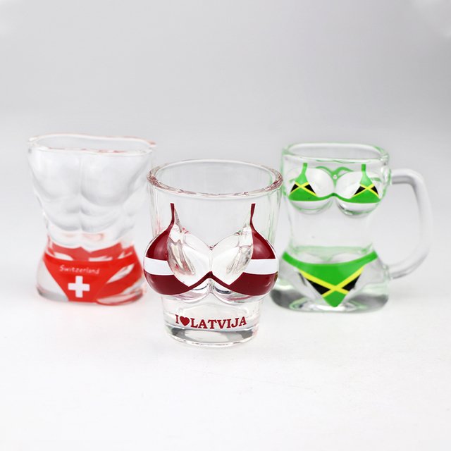 Customized Logo Decal Printing Souvenir Shot Glass 3D Sexy Boobs Bikini Shot Glasses