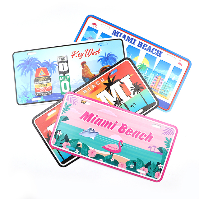 Customized Beach Miami Souvenir Beach Seaside Tourist Aluminum Car Number License Plate for Decor