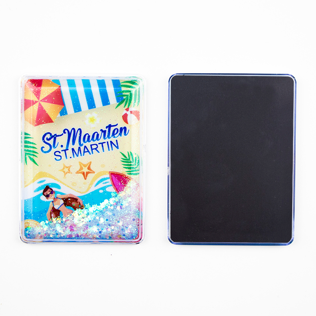 Customize Logo Liquid Sand Glitter Fridge Magnet Beach Island Souvenir Acrylic Refrigerator Magnet