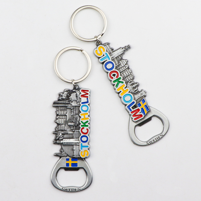 Customised Made Sweden Stockholm Souvenir Metal Key Chain Beer Bottle Opener Keychain