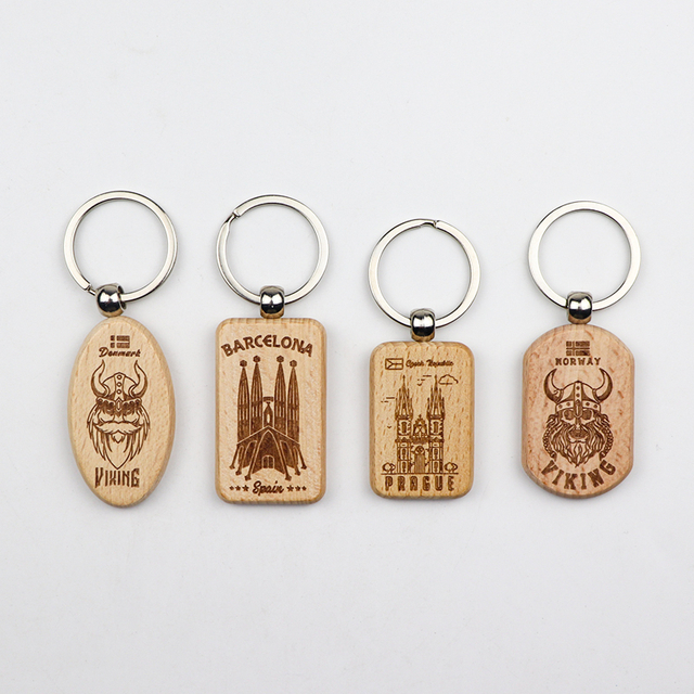 Custom Logo Laser Engraved Wood Keychain Souvenir Gift Wood Keyring Key Chain