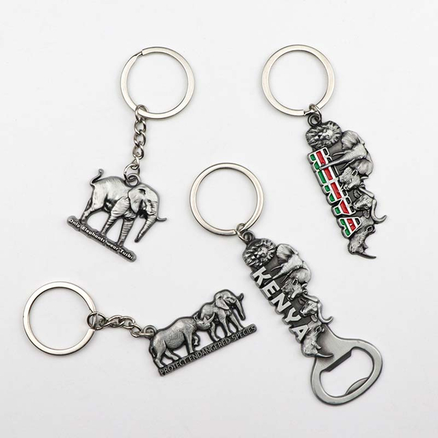 Personalized Custom Logo Antique Zinc Alloy Kenya Souvenir Keychain Metal Key Chain