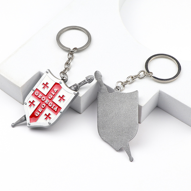 Custom Design Zinc Alloy Countries Georgia Souvenir Keychain Sword Shields Metal Key Chain