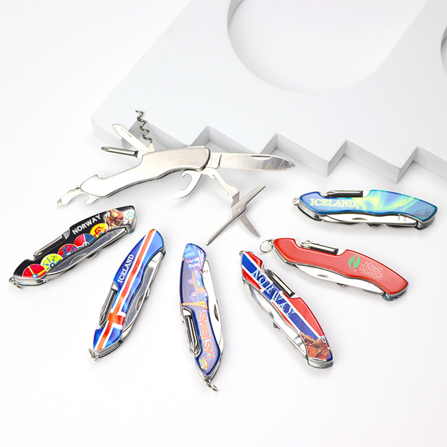 Customized UV Printing Logo Souvenir Multi Tool Function Pocket Folding Knife Keychain