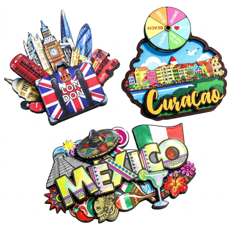 Manufacture Custom Design Curacao Mexico Tourist Souvenir 3D Wooden MDF Fridge Magnet Decor