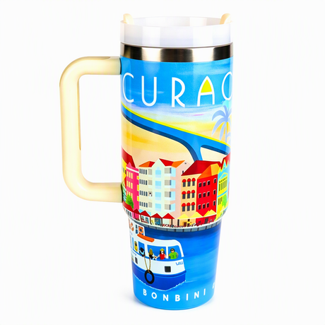 Custom Logo Curacao Souvenir Insulated Tumbler with Handle Travel Mug