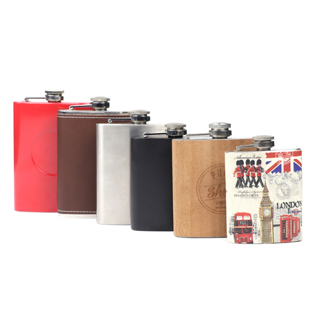 Custom Printing Engraved Logo Hip Flask Stainless Steel Souvenir Leather Metal Pocket Hip Flask