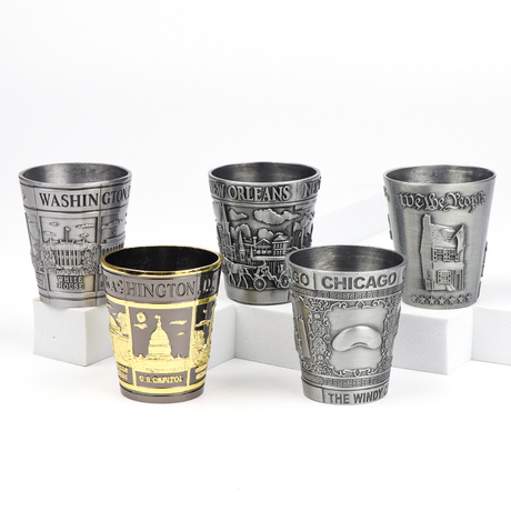 Wholesale Customized Engraved Design Zinc Alloy Tourist Souvenir Gift Metal Shot Glass Cups