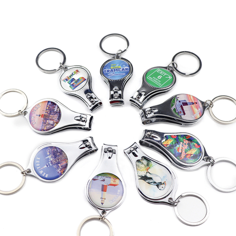 Custom Printed Logo Epoxy Tourist Souvenir Bottle Opener Function Nail Clipper Keychain