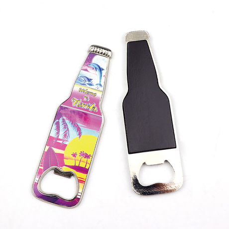 Custom Logo Printing Foil Countries Island Tourist Souvenir Bottle Shaped Metal Beer Bottle Opener Magnet