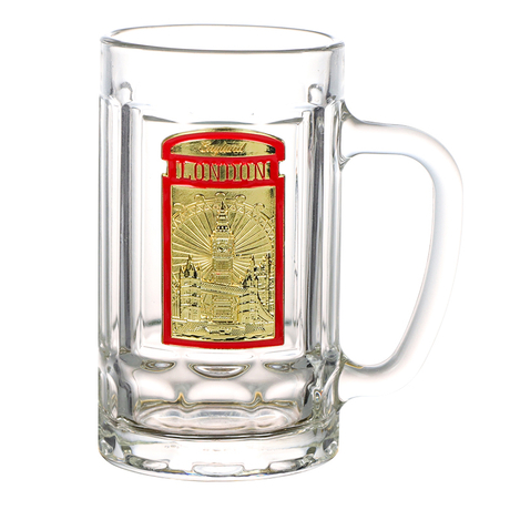 Customized Metal Logo Tourist Souvenir Glass Stein Beer Mug with Handle