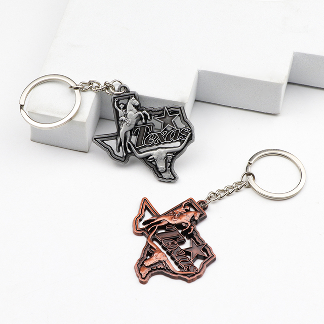 Factory Direct Custom Logo Texas City Souvenir 3d Zinc Alloy Metal Keychain