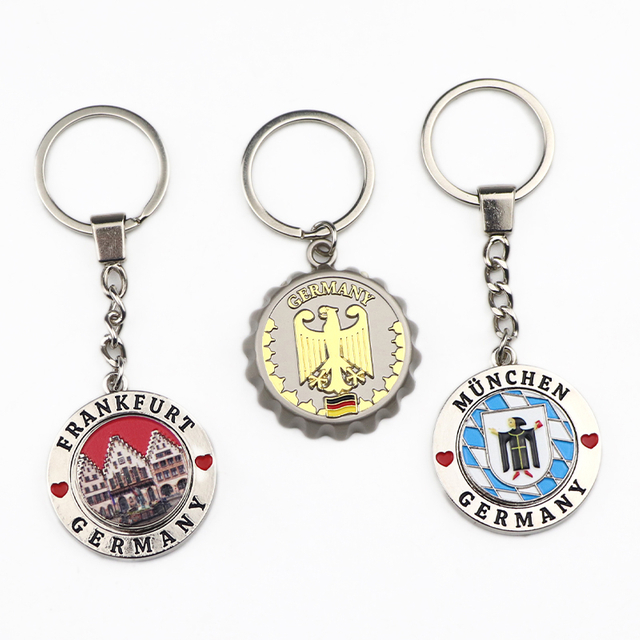 Customized Logo Germany City Frankfurt Munich Souvenir Spinning Rotate Keychain Metal Key Chain