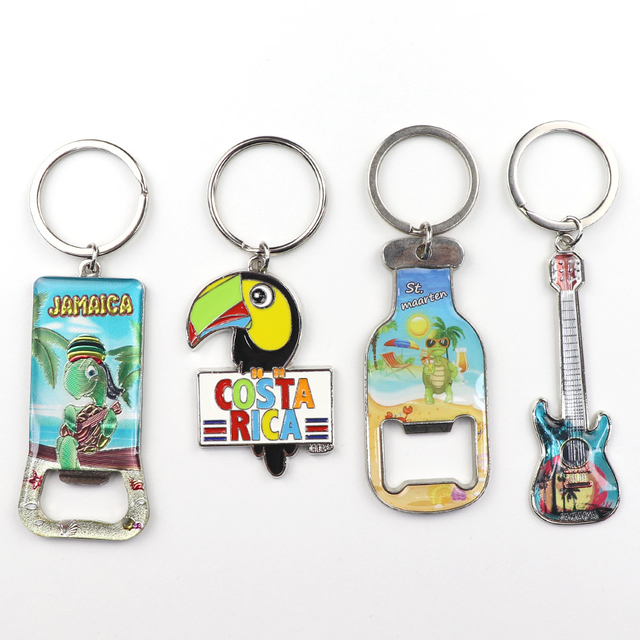 Custom Design Jamaica Costa Rica Beach Souvenir Metal Enamel Epoxy Beach Keychain