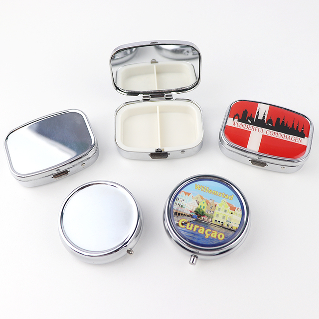Customized Logo Round Square Travel Souvenir Portable Blank Medicine Case Metal Pill Box