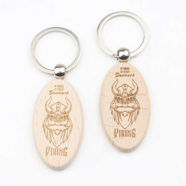 Custom Laser Engraving Printing Logo Viking Countries Souvenirs Wood Keychain Wooden Keyring