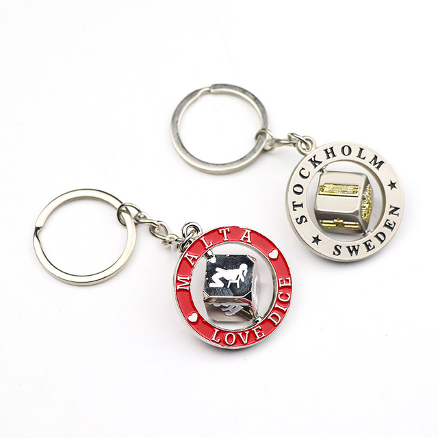 Custom Logo Country City Souvenir Keychain Dice Rotate Keyring Spinning Metal Key Chain