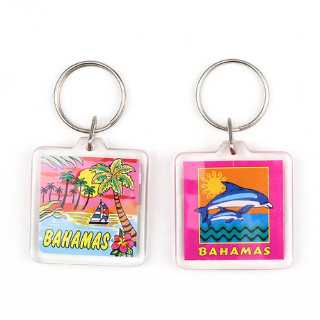 Custom Printed Logo Bahamas Souvenir Keychain Plastic Clear Acrylic Keyring