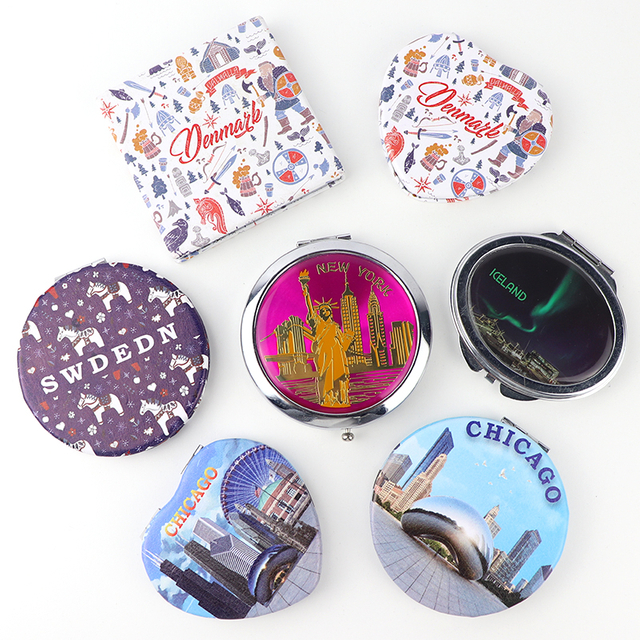 Customized Logo Souvenir Pocket Mirror Metal Mini Foldable Compact Hand Mirror