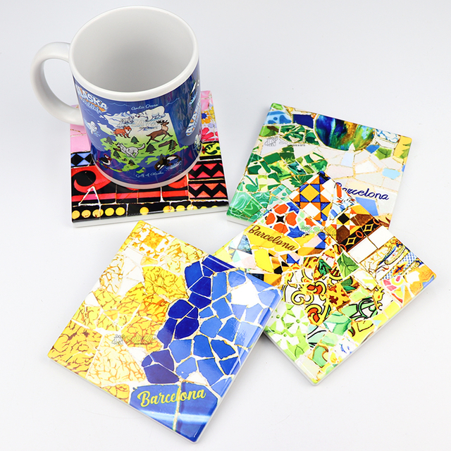 Custom Logo Square Waterproof Souvenir Coffee Mug Cup Ceramic Coaster Drink Mat