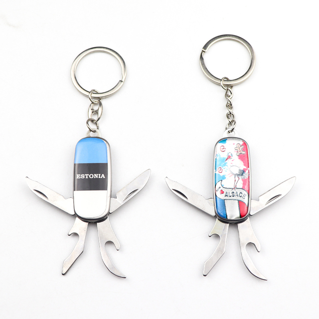 Custom logo Foldable Multi Functional Mini Folding Pocket 4 in 1 Knife Keychain